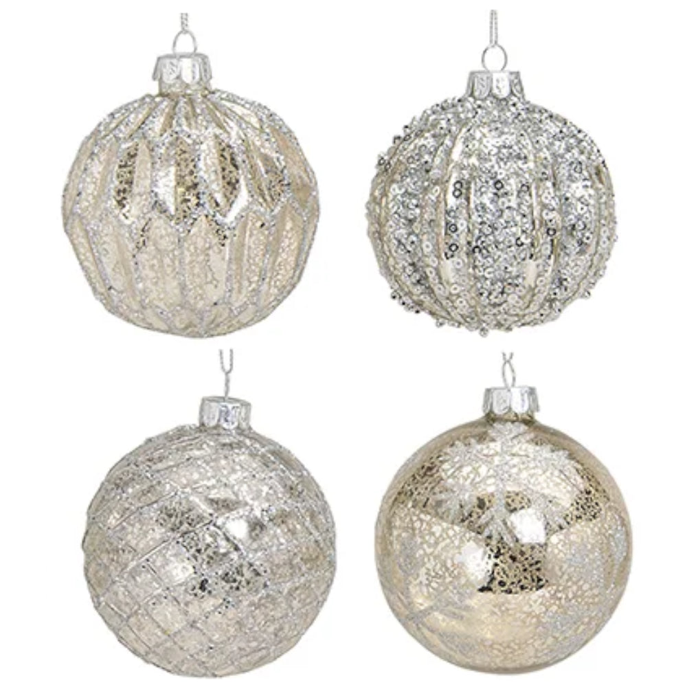 Weihnachtskugel aus Glas Silber 8 cm 4er Set