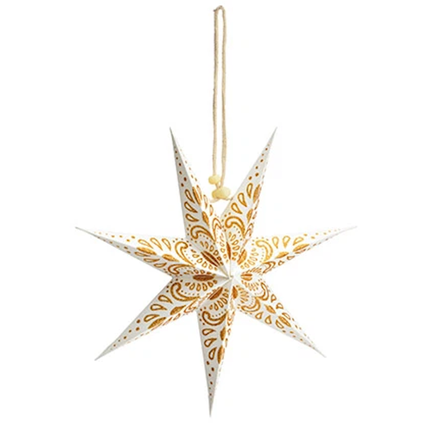 Anhänger Stern aus Pappe Creme Gold 20 x 20 cm