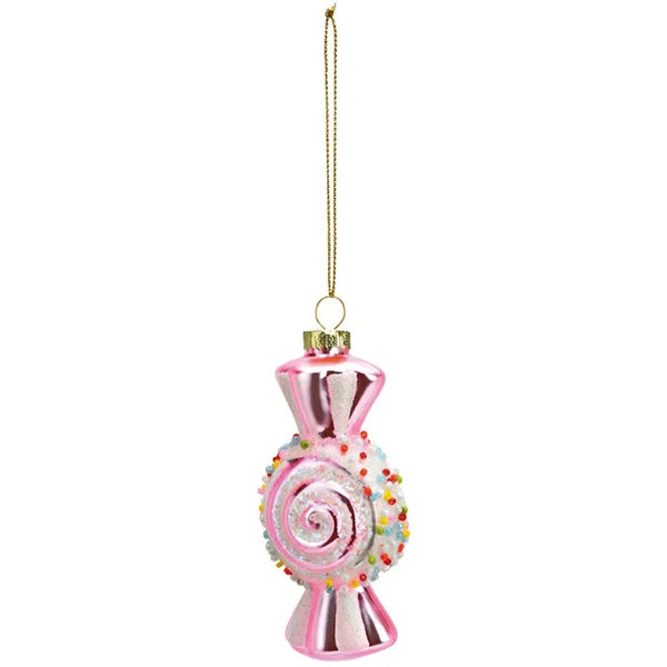 Anhänger Bonbon aus Glas Rosa Glitter 10 cm