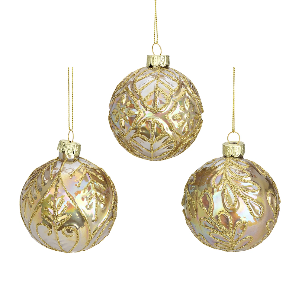 Weihnachtskugel aus Glas Gold Glitter 8 cm 12er Set