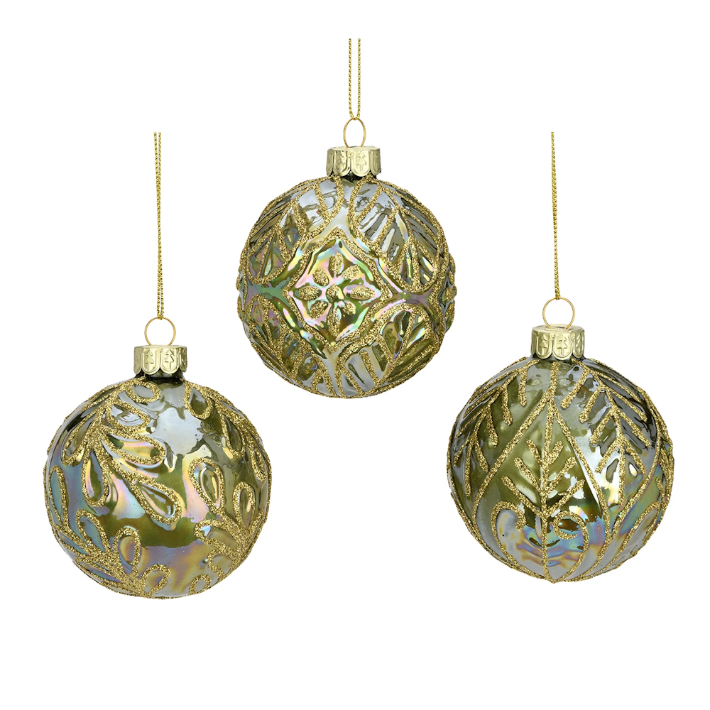 Weihnachtskugel aus Glas Grün Glitter 8 cm 12er Set