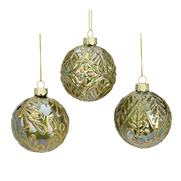 Weihnachtskugel aus Glas Grün Glitter 8 cm 12er Set