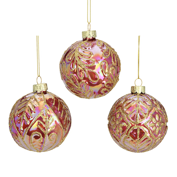 Weihnachtskugel aus Glas Rosa Gold Glitter 8 cm 12er Set