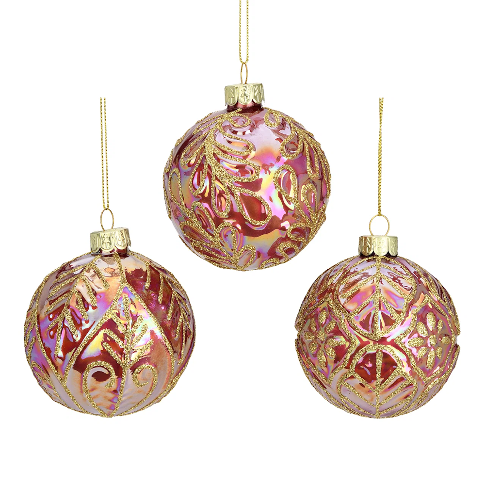 Weihnachtskugel aus Glas Rosa Gold Glitter 8 cm 12er Set