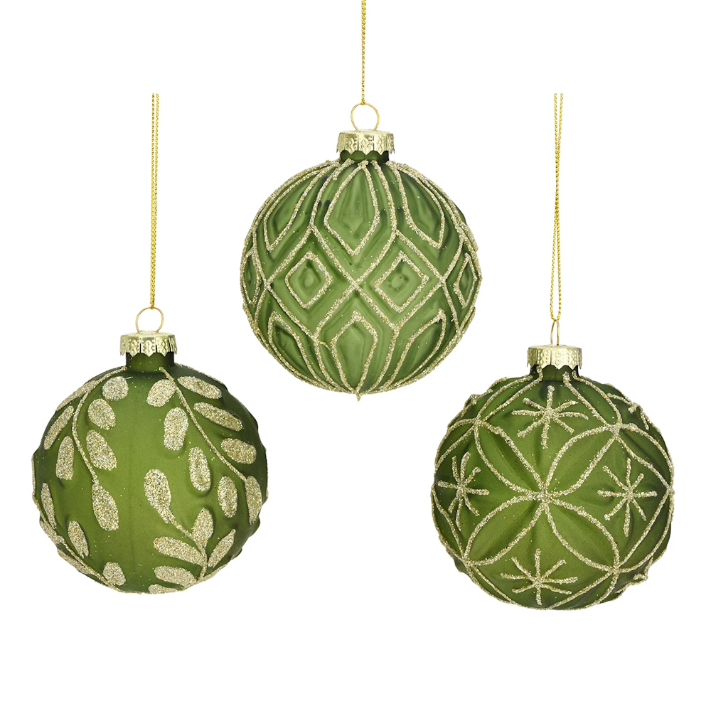 Weihnachtskugel aus Glas Grün Gold Glitter 8 cm 12er Set