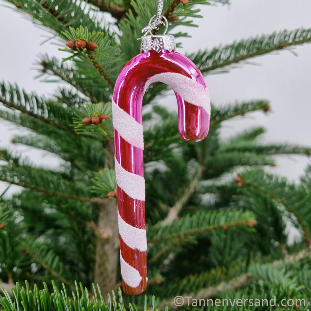 Anhänger Zuckerstange Candy aus Glas Rosa Weiß Glanz 11 cm 1