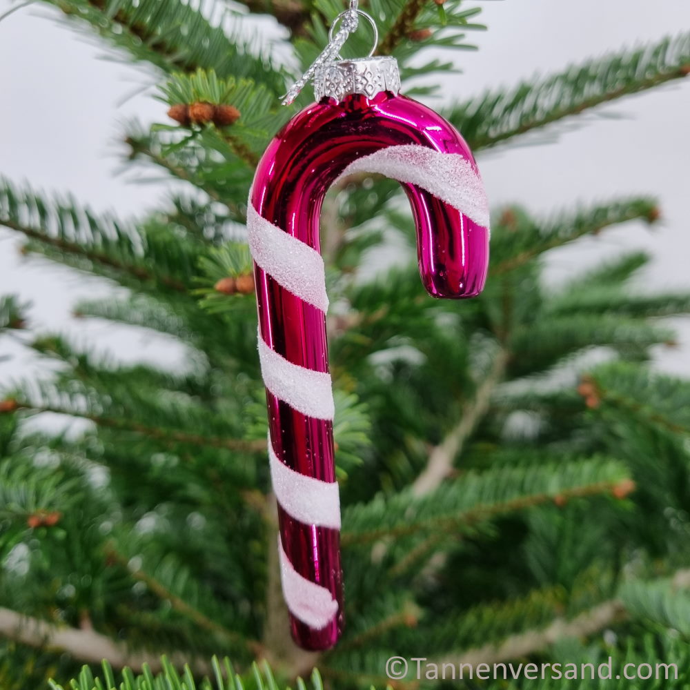 Anhänger Zuckerstange Candy aus Glas Pink Weiß Glanz 11 cm 1