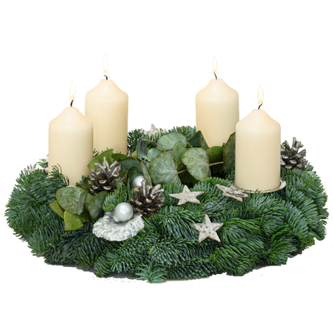 Adventskranz 30 cm Nobilis mit Eucalyptus und Kerzen in creme weiß
