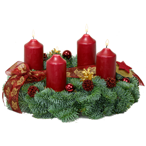 Adventskranz 30 cm Nobilis mit Kerzen und Bändern in bordeaux rot