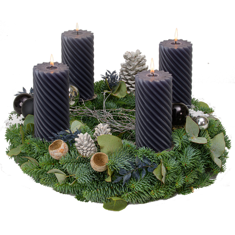 Adventskranz 40 cm Nobilis und Eucalyptus mit gedrehten Kerzen in anthrazit