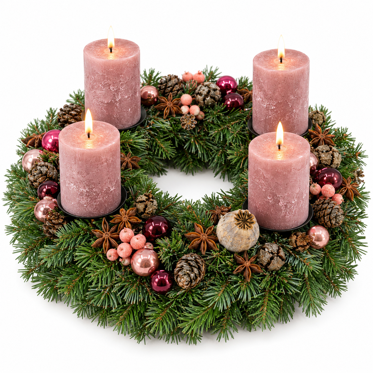 Adventskranz Premium geschmückt - Rosa 40 cm