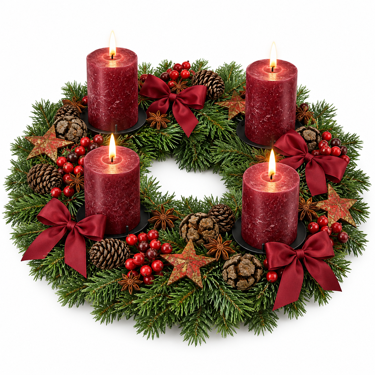 Adventskranz Premium geschmückt - Rot 40 cm