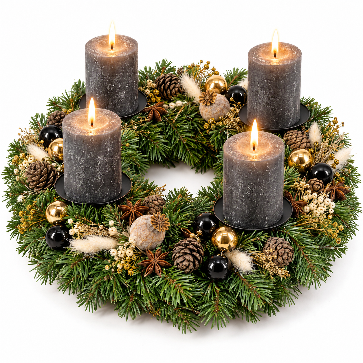 Adventskranz_schwarz_gold_Nordmann