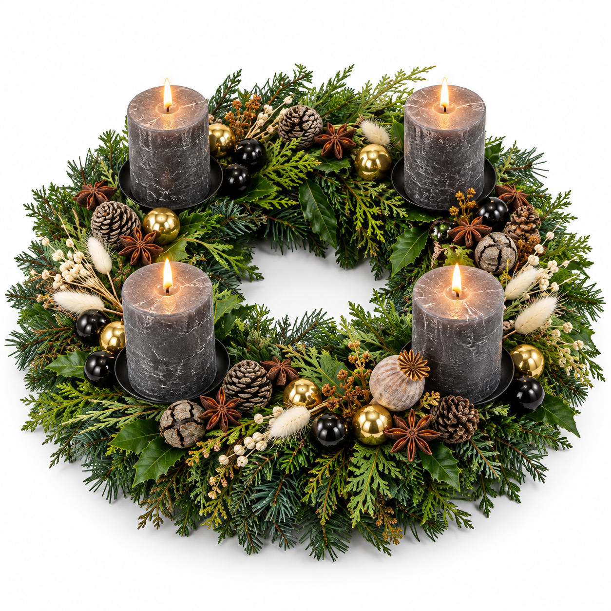Adventskranz_schwarz_gold_Premium_gruenlich