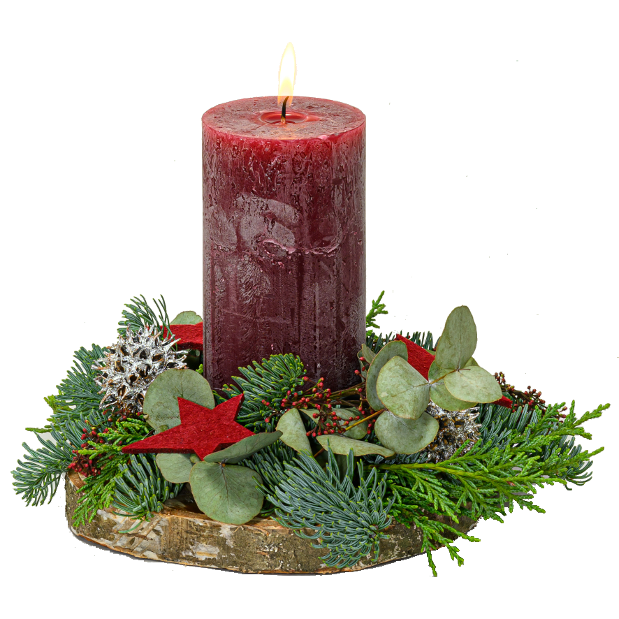 Arangement Advent Nobilis und Thuja mit 1 Kerze rustikal bordeaux in rot