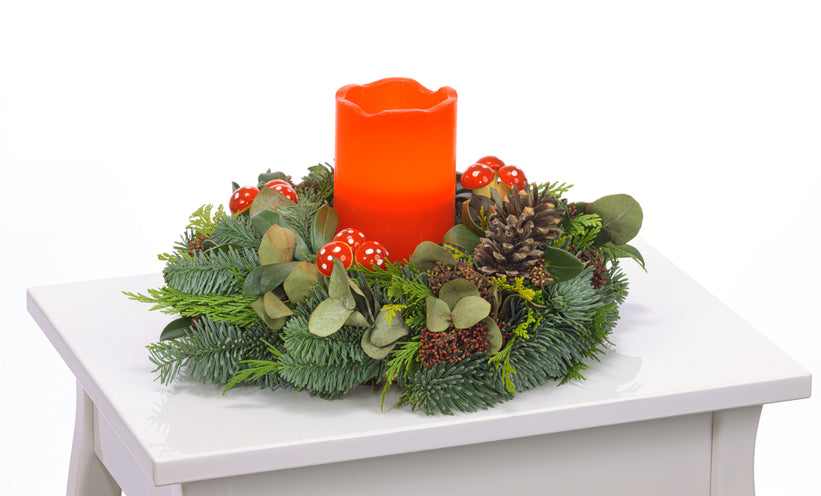 Arrangement Adventkranz 25 cm Nobilis und Zypresse mit 1 LED-Kerze rot 2