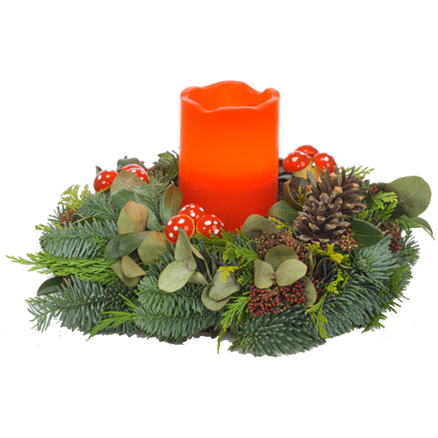 Arrangement Adventkranz 25 cm Nobilis und Zypresse mit 1 LED-Kerze rot