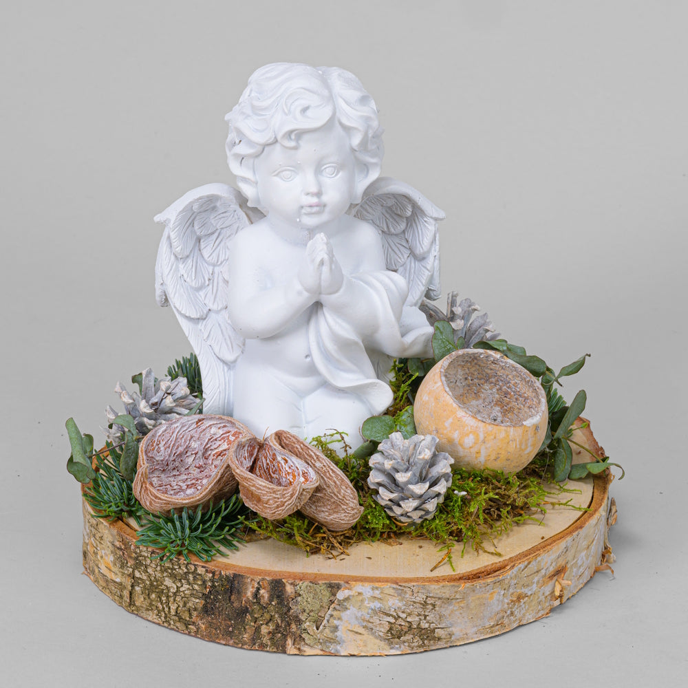 Grableger mit betendem Engel auf Holzscheibe 2