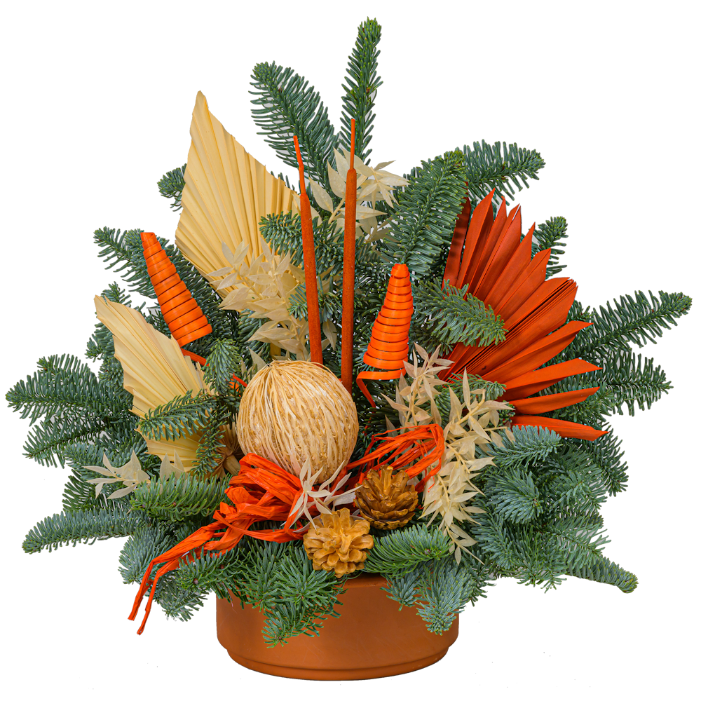 Grabstrauß Nobilis mit Akzenten in orange und natur