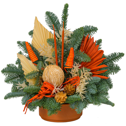 Grabstrauß Nobilis mit Akzenten in orange und natur