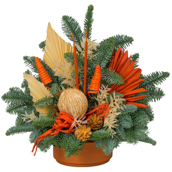 Grabstrauß Nobilis mit Akzenten in orange und natur