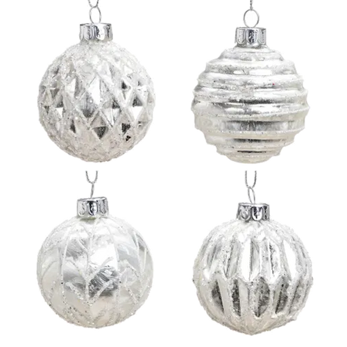 Weihnachtskugel aus Glas Weiß Silber Glitter 6 cm 12er Set