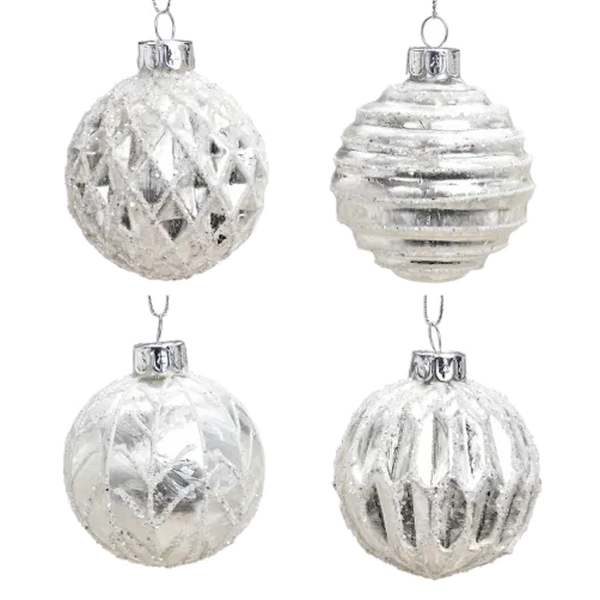 Weihnachtskugel aus Glas Weiß Silber Glitter 6 cm 12er Set