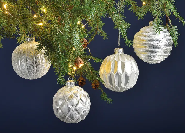 Weihnachtskugel aus Glas Weiß Silber Glitter 8 cm 12er Set
