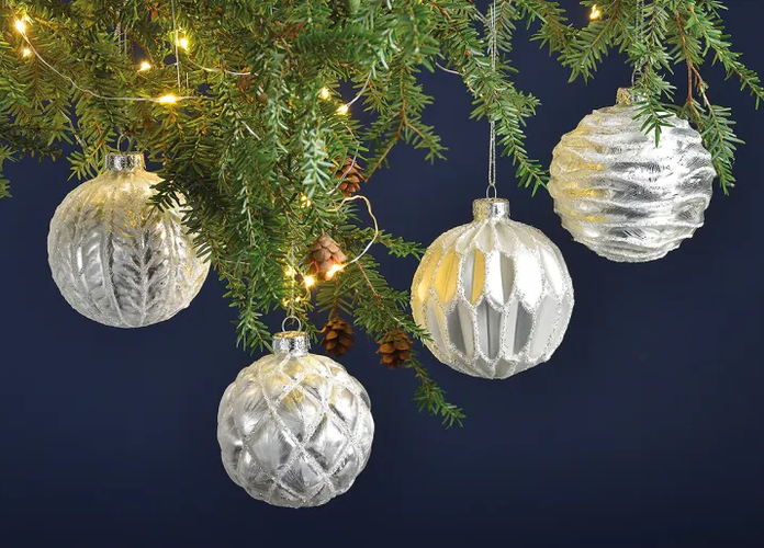 Weihnachtskugel aus Glas Weiß Silber Glitter 8 cm 12er Set