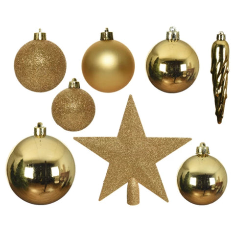 Weihnachtskugel SET Bruchfest Gold 4-6 cm Glanz Matt Glitter Mix