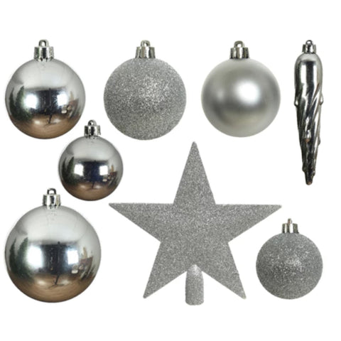 Weihnachtskugel SET Bruchfest Silber 4-6 cm Glanz Matt Glitter Mix