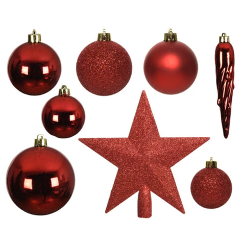 Weihnachtskugel SET Bruchfest Rot 4-6 cm Glanz Matt Glitter Mix