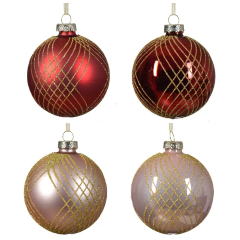 Weihnachtskugel aus Glas Rot & Rosa 8 cm 4er Set