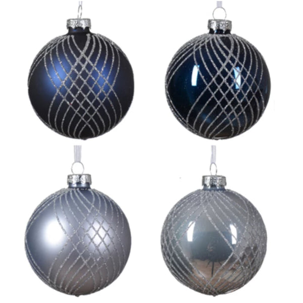 Weihnachtskugel aus Glas Blau & Türkis 8 cm 4er Set