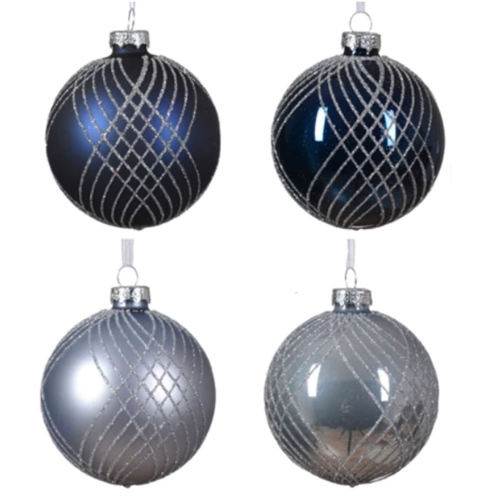 Weihnachtskugel aus Glas Blau & Türkis 8 cm 4er Set