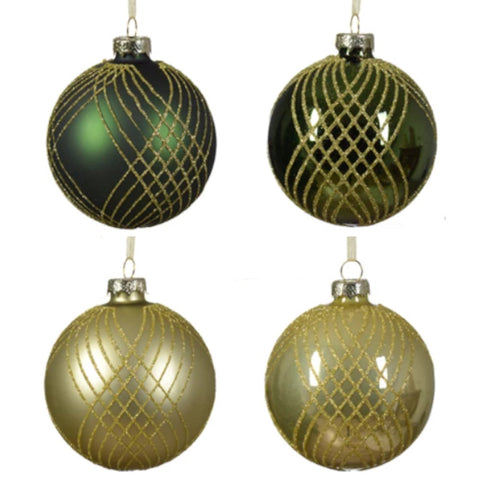 Weihnachtskugel aus Glas Goldgrün Hell & Dunkel 8 cm 4er Set