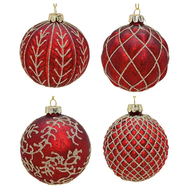 Weihnachtskugel aus Glas Rot Gold 8 cm 4er Set