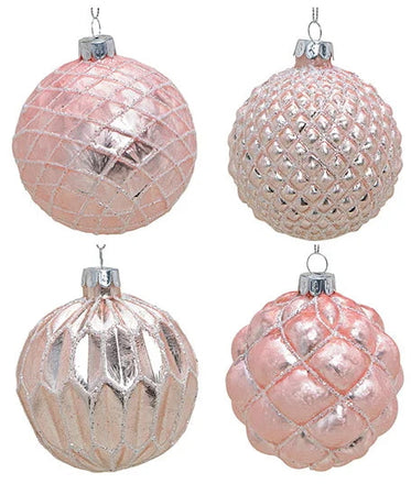 Weihnachtskugel aus Glas Pink Silber 8 cm 4er Set