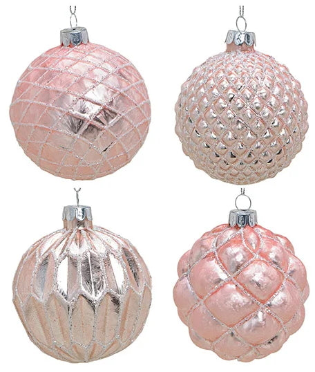 Weihnachtskugel aus Glas Pink Silber 8 cm 4er Set