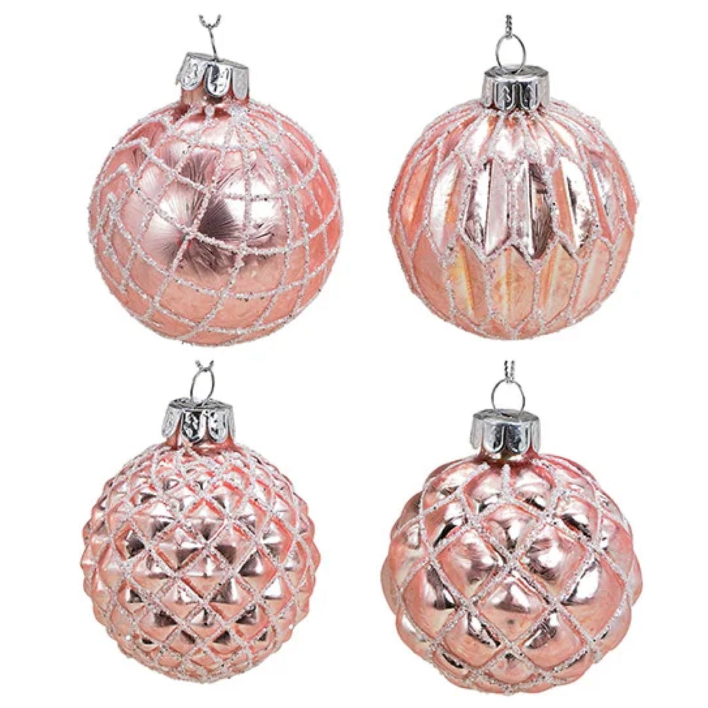 Weihnachtskugel aus Glas Pink Silber 8 cm 4er Set