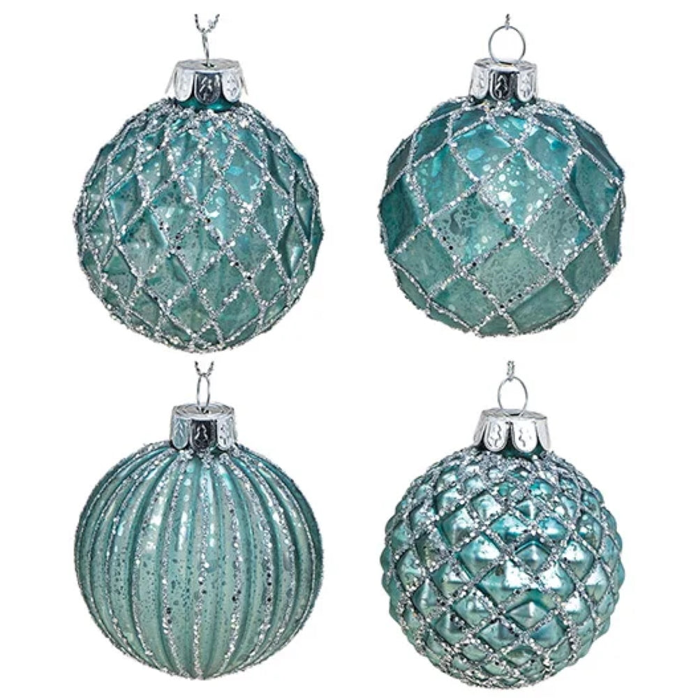 Weihnachtskugel aus Glas Türkis Silber 6 cm 4er Set