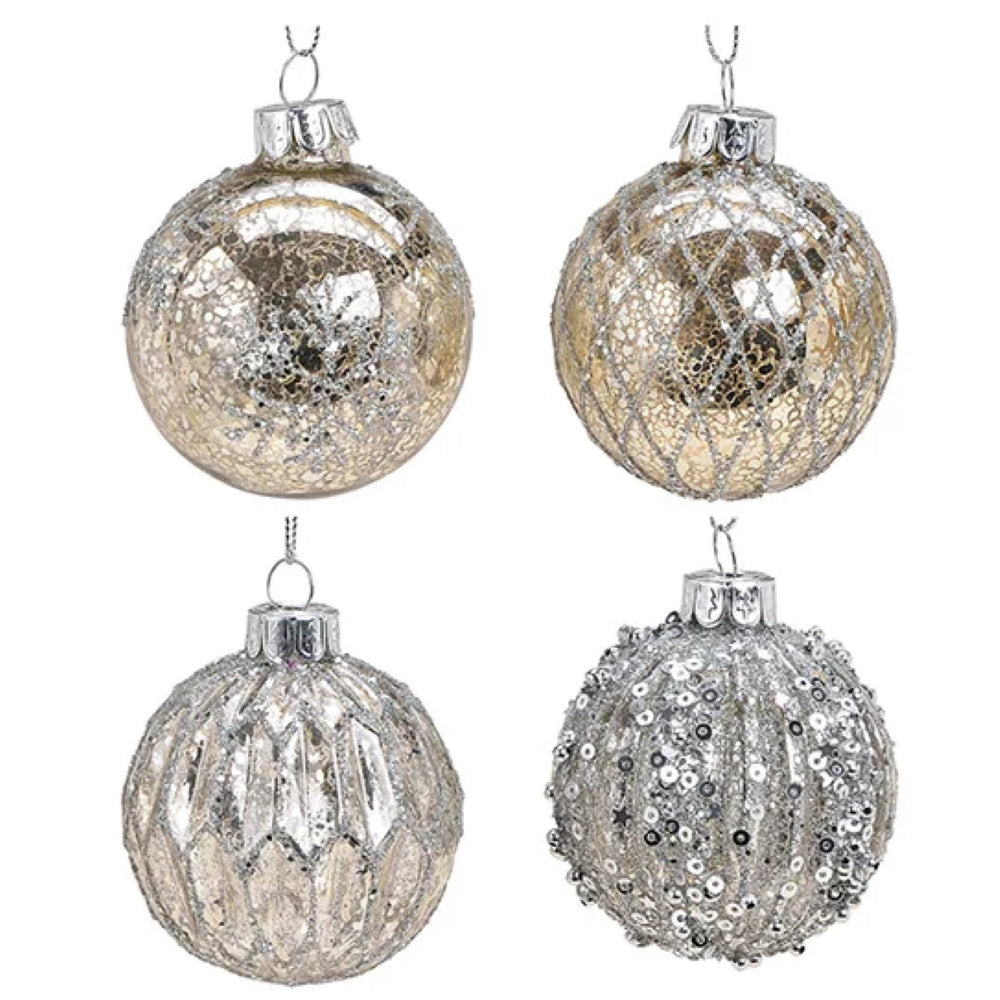 Weihnachtskugel aus Glas Silber 6 cm 4er Set