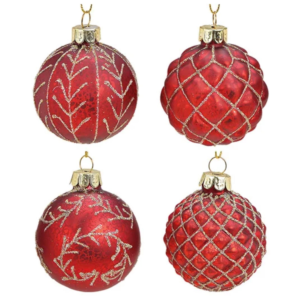 Weihnachtskugel aus Glas Rot Gold 6 cm 4er Set