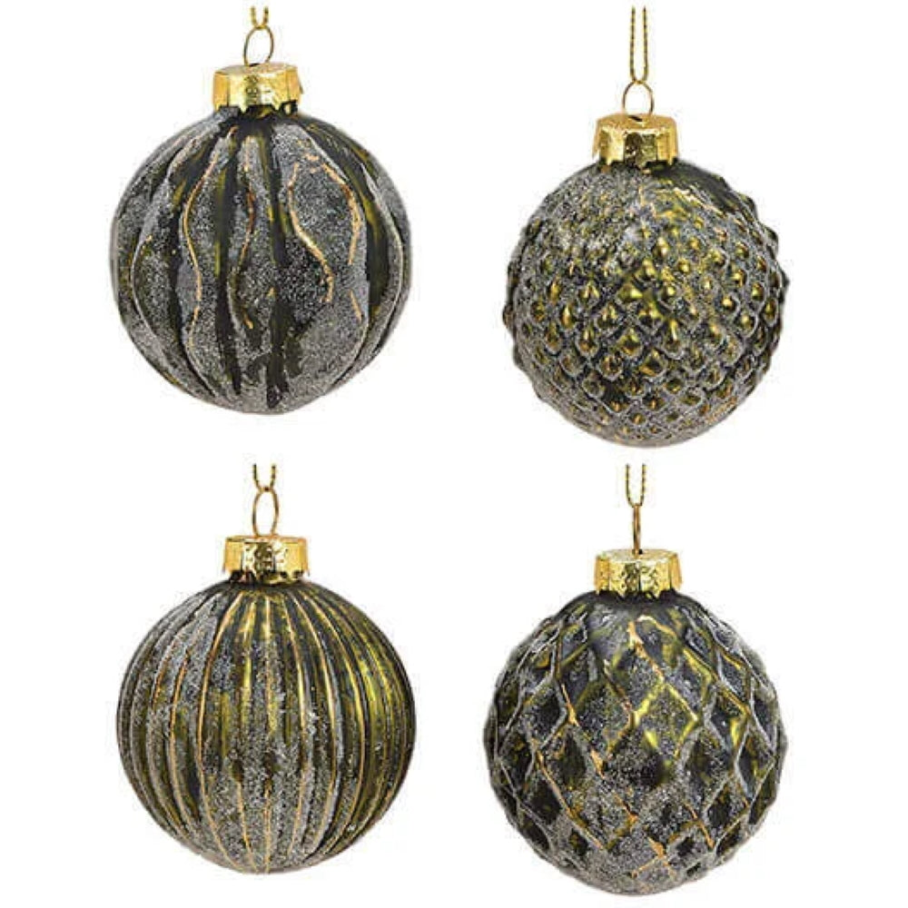 Weihnachtskugel aus Glas Grün Gold 6 cm Set