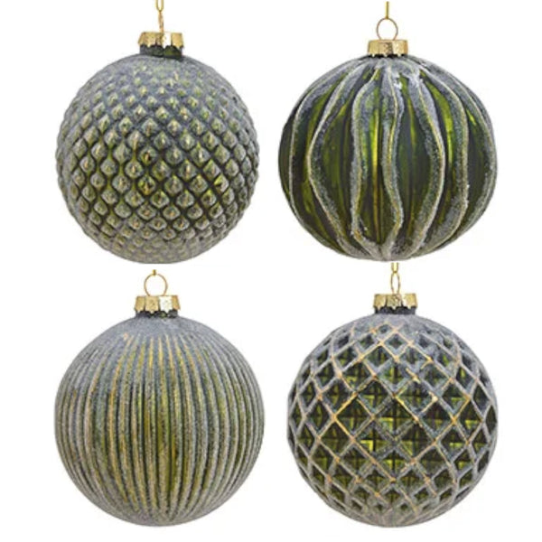 Weihnachtskugel aus Glas Grün Gold 10 cm 4er Set