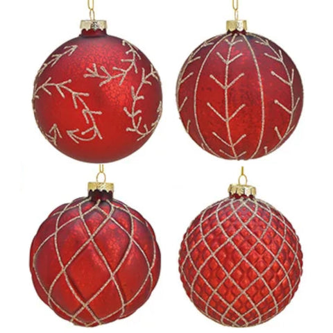 Weihnachtskugel aus Glas Rot Gold 10 cm 4er Set