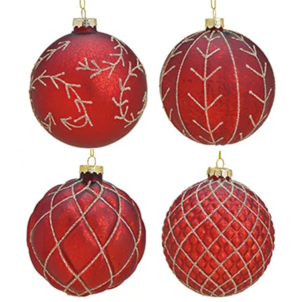 Weihnachtskugel aus Glas Rot Gold 10 cm 4er Set