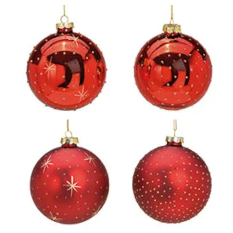 Weihnachtskugel aus Glas Rot Gold 10 cm 4er Set