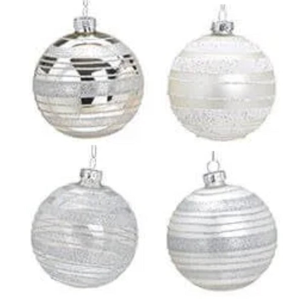 Weihnachtskugel aus Glas Weiß Silber 8 cm 4er Set