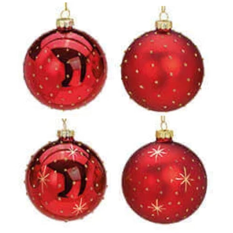 Weihnachtskugel aus Glas Rot Gold 8 cm 4er Set